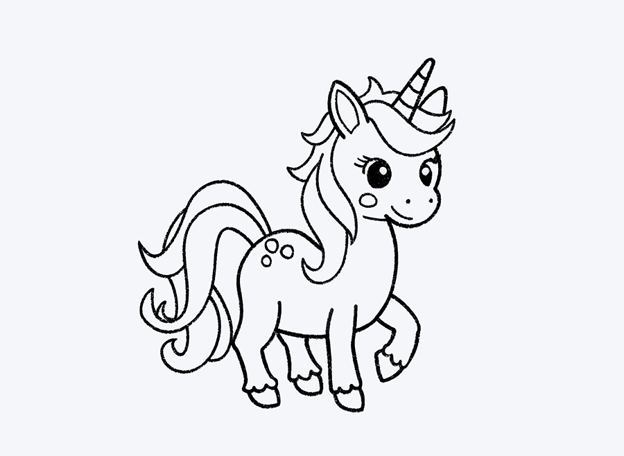 Cómo dibujar un unicornio fácil para niños, paso a paso. Paso 8.